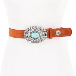 Plus Size Camel Vegan Leather Western Concho Statement Belt